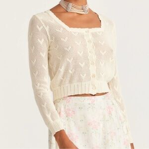 LoveShackFancy Venice Cropped Cardigan in Cream